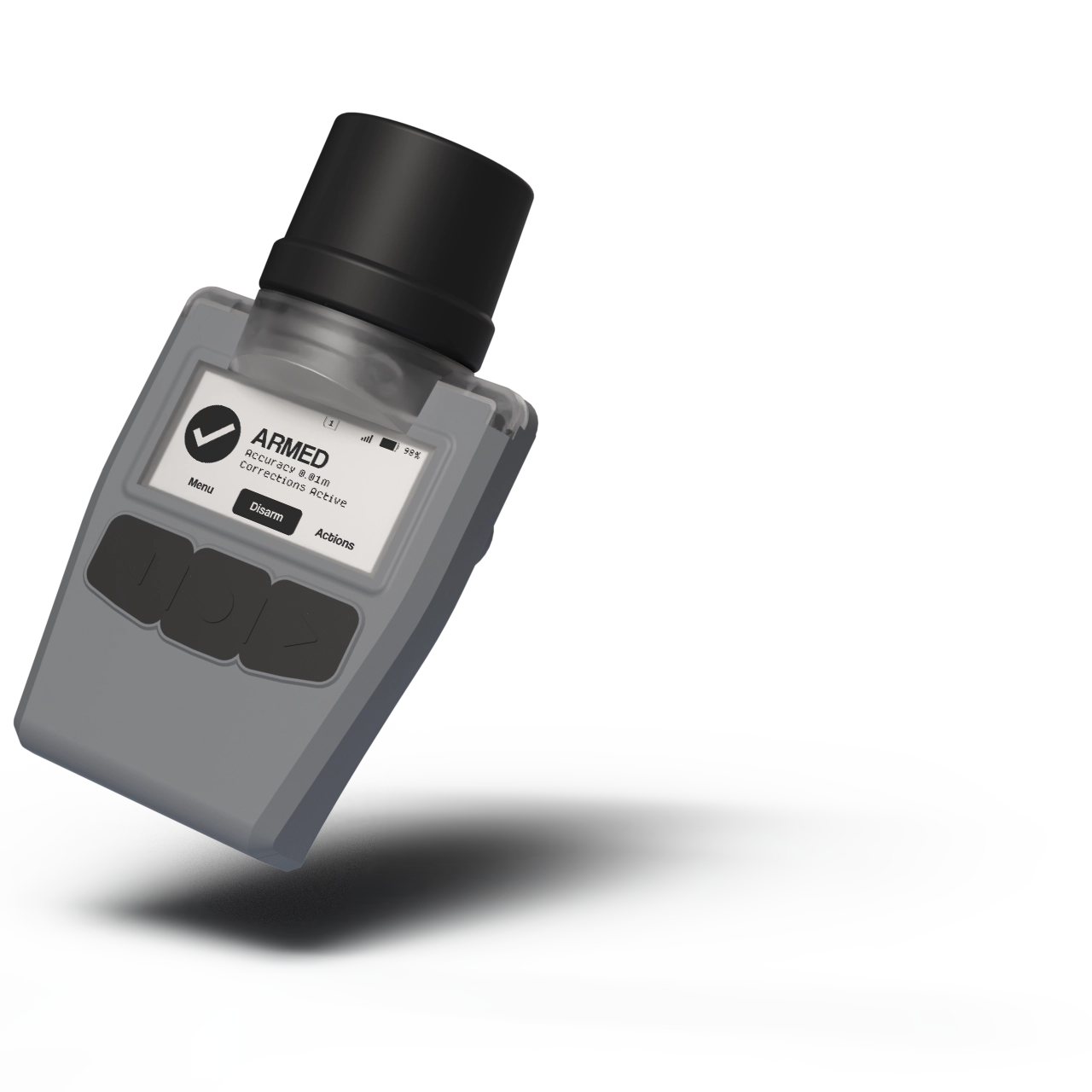 Angled view of Lightbug RH2 RTK GPS tracker with sub-cm accuracy