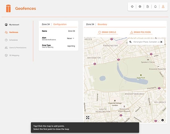 Geofence setup example step 1