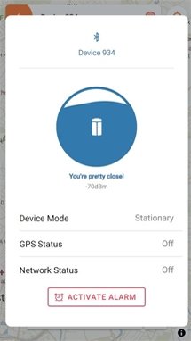 App screenshot showing Bluetooth range finding in Lightbug App