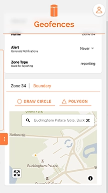 App screenshot showing Setting up a geofence or safe-zone step 1