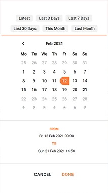 App screenshot showing Historical view of trail in Lightbug App - Date Setup 1