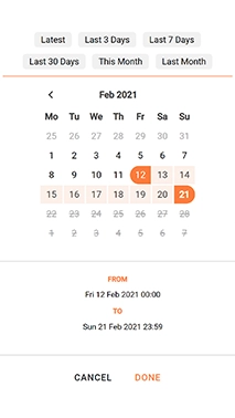 App screenshot showing Historical view of trail in Lightbug App - Date Setup 2