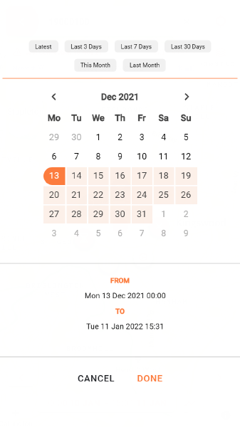 Lightbug App easy selection of historical data